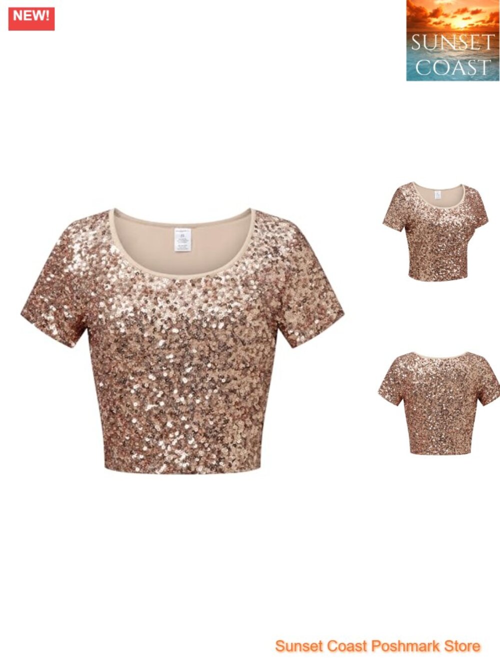 Sequin Short Sleeve Crop Top for Women - Night Out Party Glitter Tee